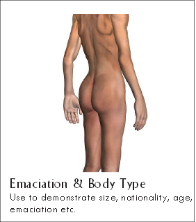 Emaciation & Body Type
Use to demonstrate size, nationality, age,
emaciation etc.